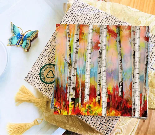 Vista 5 de Juego de 20 servilletas de bosque de abedules – 13 x 13 para uso decorativo de Acción de Gracias y otoño
