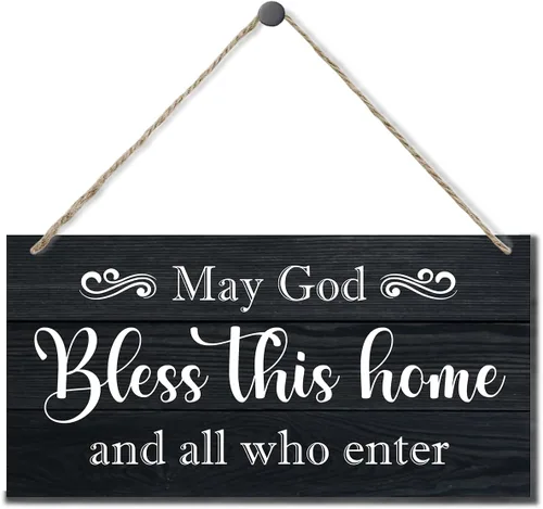 Vista 11 de Letrero decorativo de madera con texto en inglés «May God Bless This Home» («May God Bless This Home»)