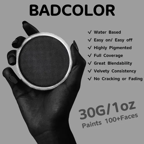 Vista 2 de Pintura facial negra (1.06 onzas), kit de pintura facial activada por agua para niños y adultos, paleta de pintura facial de maquillaje SFX