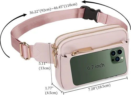 Vista 6 de Uromee Riñonera para mujer, bolsa de cintura ligera, para viajes, correr, senderismo, correa ajustable, 0227 PU Rosa Oscuro, S