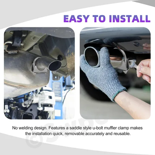 Vista 4 de Swpeet Kit de 2 piezas de abrazadera de escape de 1.5 pulgadas con perno en U, abrazaderas de perno en U de 1-1/2 pulgadas de acero inoxidable