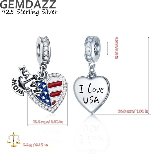 Vista 2 de GEMDAZZ Juego de regalo para el día de la madre, dije de mamá azul marino y colgante brillante de corazón de mejor mamá en plata de ley 925, regalo