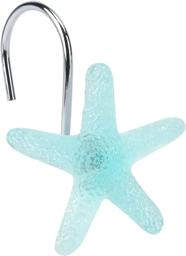 Vista 2 de Ganchos para cortina de ducha de playa, brillan en la oscuridad, estrella de mar azul creativa, conchas y caballitos de mar, temática costera junto