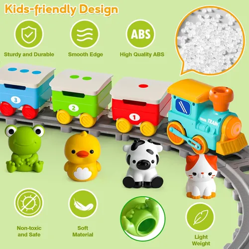 Vista 7 de Juguetes de tren de animales de granja para niños de 2 a 4 años, juego de tren eléctrico para niños con música, vapor y luces, juguetes
