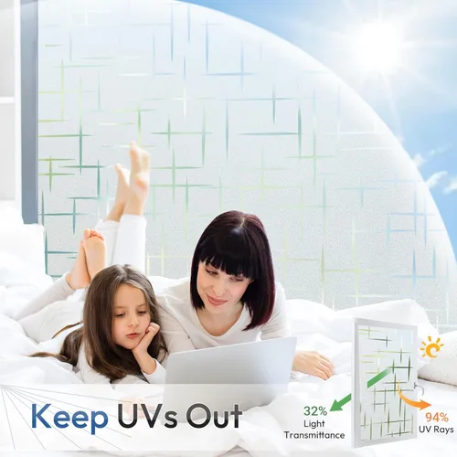 Vista 6 de rabbitgoo Película de privacidad para ventana, película de vidrio esmerilado, adhesivo decorativo de privacidad, bloqueo UV, adhesivo estaico