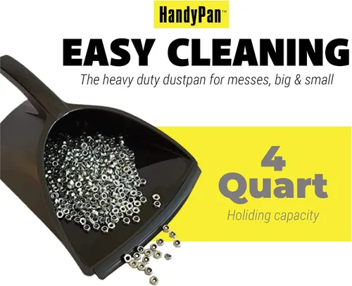 Vista 4 de HandyPan - Recogedor resistente, color negro, grande, fabricado en los Estados Unidos con borde de sellado apretado para mantener el polvo