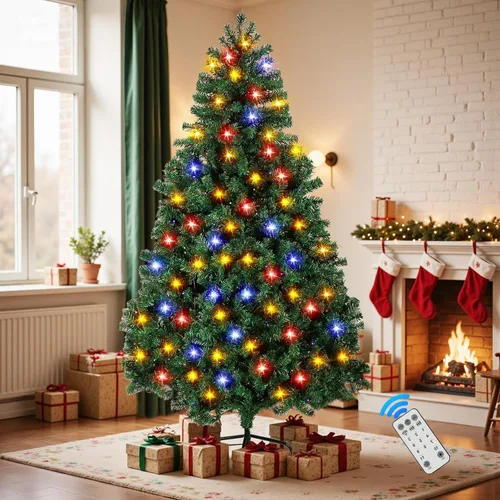 Vista 10 de Northroad Árbol de Navidad artificial preiluminado de 4 pies, árbol de Navidad preiluminado con 450 puntas de ramas y 100 luces con certificación UL