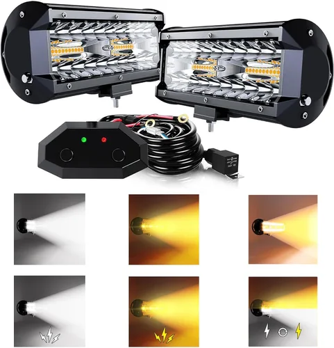 Vista 12 de ASLONG Barra de luz LED de 20 pulgadas y 126 W, parpadeo estroboscópico blanco/ámbar con seis modos, combo de luz de conducción todo terreno, 1