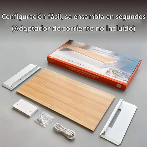 Vista 6 de j5create Soporte de monitor de madera con estación de acoplamiento USB tipo