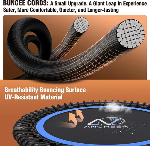 Vista 2 de ANCHEER Trampolín Rebounder de 40 pulgadas con mango ajustable de 4 niveles, mini trampolín máximo de 400 libras, trampolín de fitness resistente