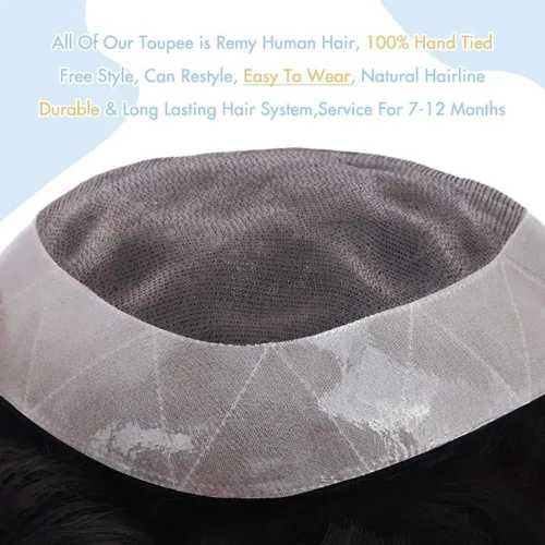 Vista 5 de Peluca de hombre Toupee fina mono y poliuretano para hombre, prótesis capilar duradera, sistema de reemplazo de cabello natural, peluca masculina