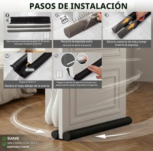 Vista 5 de MAXTID Tope de Aire para Puerta de 32 Pulgadas, Negro - Bloqueador de Viento para Puertas de Dormitorio y Apartamentos Pequeños Puertas