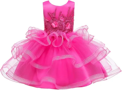 Vista 3 de Vestido de tul con flores para niñas pequeñas, vestido formal de fiesta de cumpleaños, vestido de fiesta de lentejuelas para desfiles, vestido tutú