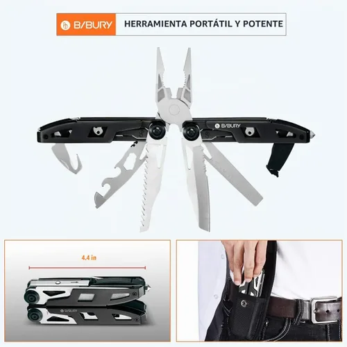 Vista 7 de Pinzas multiherramienta 18 en 1, multiusos, cuchillo de bolsillo, de acero inoxidable duradero, multiherramienta para supervivencia, camping, caza