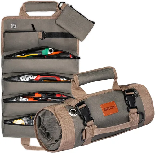 Vista 7 de Bolsa de herramientas enrollable, bolsa organizadora de herramientas resistente, bolsa de herramientas portátil con 6 bolsillos para herramientas
