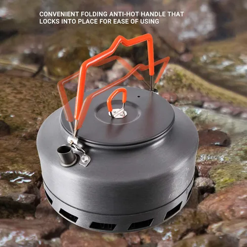 Vista 3 de Bulin Hervidor de camping de aleación de aluminio de 1.6 L, olla de té abierta para café, calentamiento rápido, equipo al aire libre, ideal