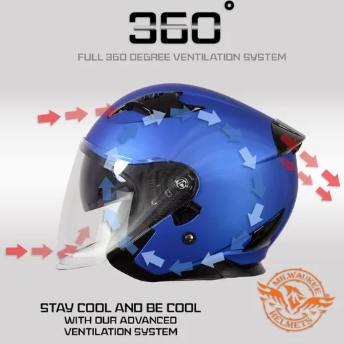 Vista 5 de Milwaukee Helmets MPH9823DOT 'Shift' - Casco azul de cara abierta 3/4 para hombres y mujeres con visera tintada desplegable