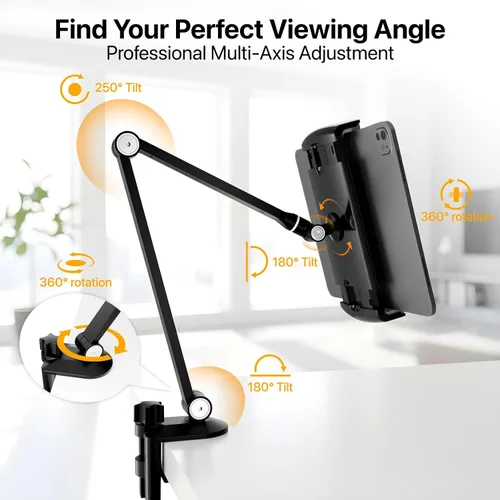 Vista 9 de Soporte para iPad, soporte para tablet giratorio de 360°, soporte