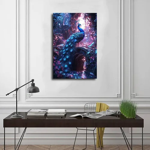 Vista 3 de Cyber Peacock Temple Wall Art – Retro Futurism Fantasy Jungle Poster – Sci-Fi Bioluminescent Nature Print Canvas Poster Wall Art Decor Print Picture