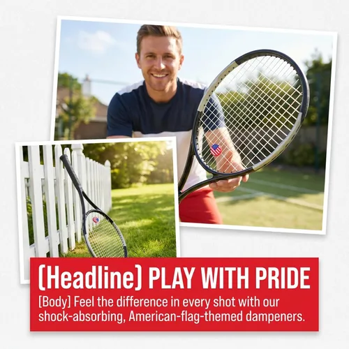 Vista 2 de Amosfun Amortiguador de tenis de silicona con bandera americana, amortiguadores de tenis de raqueta, vibración, cuerdas de raqueta, amortiguadores