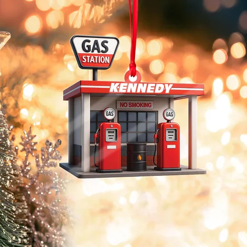 Vista 4 de Adorno de Navidad personalizado con bomba de gas, decoración retro personalizada para árbol de vacaciones, recuerdo único para trabajadores