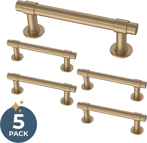 Vista 2 de Franklin Brass Francisco (paquete de 5) manijas de gabinete de 3 pulgadas con orificio central Herrajes de bronce champán para puertas de cocina