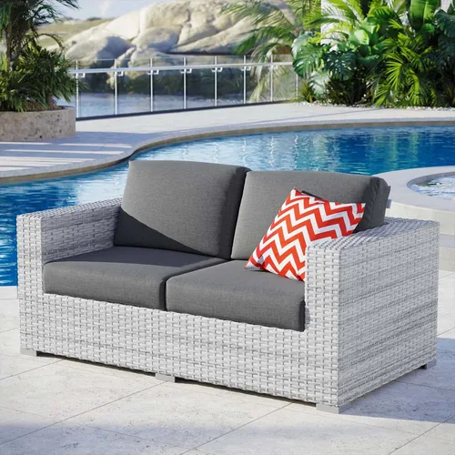 Vista 21 de Modway Convene - Otomana rectangular de mimbre para patio al aire libre, color gris claro