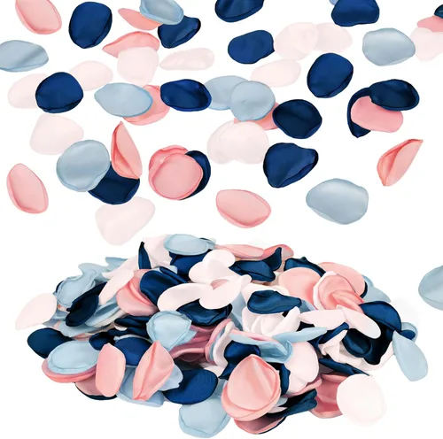 Vista 10 de Emivery Pétalos de rosa de seda, 300 pétalos de flores azul polvoriento, con bolsa de organza, pétalos de dispersión de flores para boda, pasillo