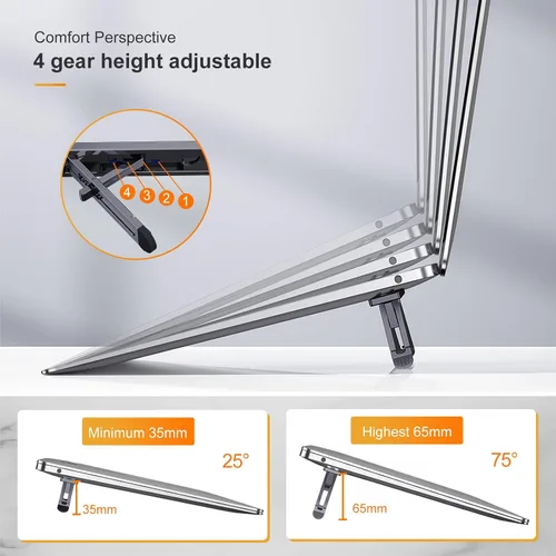 Vista 3 de Elevadores de computadora portátil para escritorio, soporte para laptop de 4 alturas ajustables, elevador de teclado, patas ergonómicas