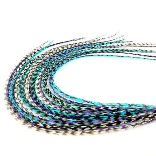 Vista 17 de 21 extensiones de cabello de color azul, kit de gallo de 9 a 14 pulgadas de largo, con 20 cuentas de microenlace, plumas 100% reales, estilo bohemio