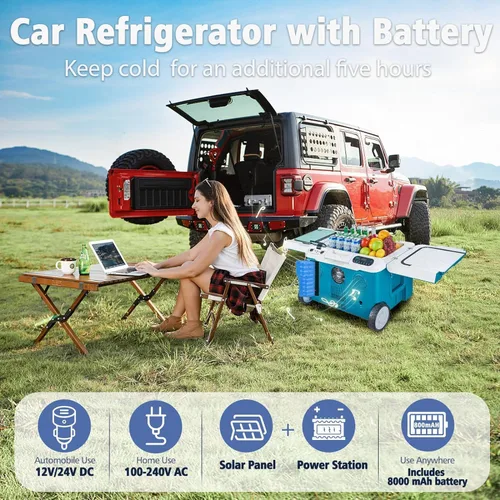 Vista 2 de AAOBOSI Refrigerador de automóvil, 40 cuartos (36 L) portátil de 12 voltios con ruedas, altavoz Bluetooth, mango y batería alimentada, -4 ℉ ~ 68 ℉