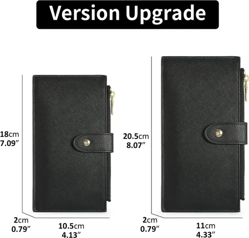 Vista 7 de GOIACII - Carteras para mujer de dos pliegues con bloqueo RFID y 2 bolsillos con cremallera, Negro, M