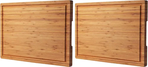 Vista 7 de Tabla de cortar de madera de bambú para cocina, bloque grande de 18 pulgadas para cortar embutidos de queso con asas laterales y ranuras para jugos