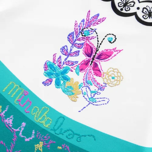 Vista 5 de Uhdear Disfraz de princesa de Encanto Mirabel Isabella para niñas, disfraz de Halloween, cosplay con bolsa