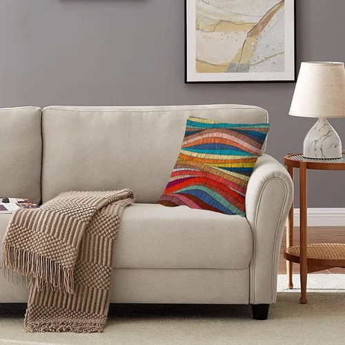 Vista 2 de Fundas de almohada estilo bohemio coloridas, decoración moderna de mediados de siglo, fundas de almohada con estampado bohemio de 20x20, funda
