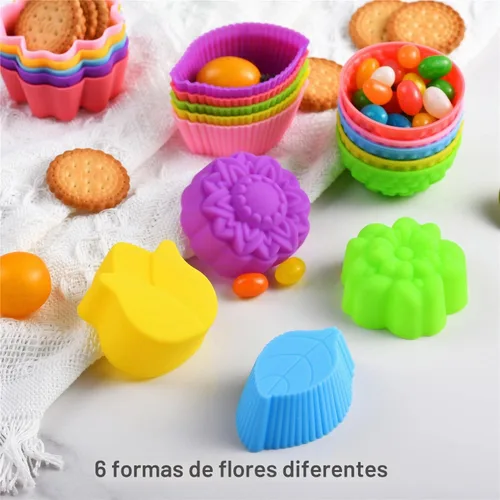 Vista 4 de 36 forros de silicona para cupcakes, tazas para hornear con múltiples formas de flores, moldes de silicona reutilizables de tamaño mini de 2 pulgadas