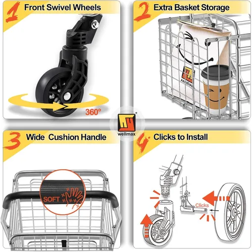Vista 7 de Wellmax Carrito de la compra con ruedas giratorias y cesta doble para comestibles Todos los modelos WM99024S 99025S 99026S 99028S