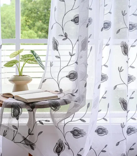 Vista 41 de MYSTIC-HOME Juego de cortinas de niveles transparentes blancas para cocina de 24 pulgadas de largo, tratamiento de cortinas para ventanas pequeñas