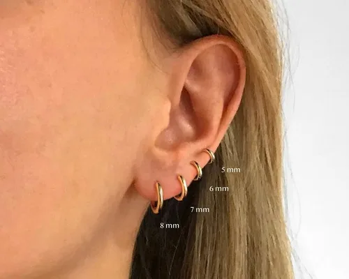 Vista 5 de Aretes de aro Huggie para mujeres y hombres, acero inoxidable quirúrgico 316L, 0.236 in, 0.315 in, 0.394 in, para hombre, aretes de aro