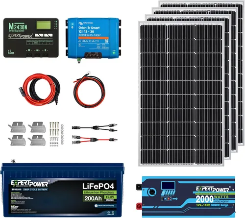 Vista 12 de ExpertPower Kit de energía solar de 2.5KWH 12V LiFePO4 12V 100Ah, paneles solares mono de 400 W, controlador de carga solar MPPT de 30 A, cargador