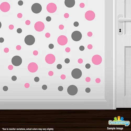 Vista 2 de Pegatinas de pared de vinilo rosa/gris, círculos de 2 y 4 pulgadas (30 calcomanías)
