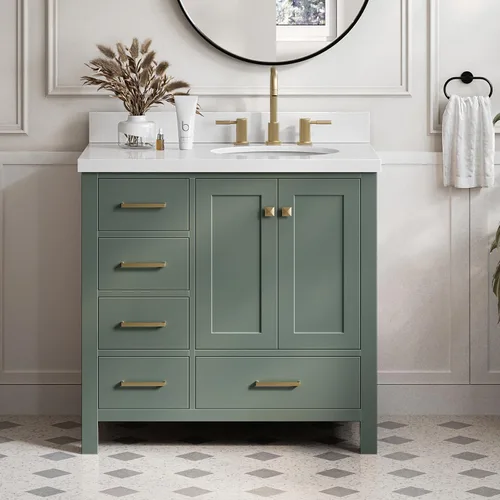 Vista 56 de ARIEL Cambridge tocador de baño con fregadero, madera maciza, encimera y protector contra salpicaduras de cuarzo blanco puro de 1.5 pulgadas