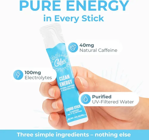 Vista 2 de Barritas de cafeína y electrolitos de energía limpia de Curly's - Energiza tu bebida favorita - Apto para dieta keto, paleo y Whole 30 - Todo