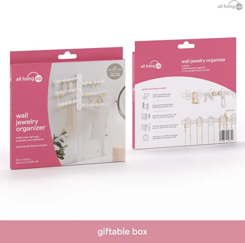 Vista 8 de All Hung Up Organizador de joyas de pared de 6 niveles y 6 pulgadas, tiras Command incluidas para colgar fácilmente, organizador de aretes de 120