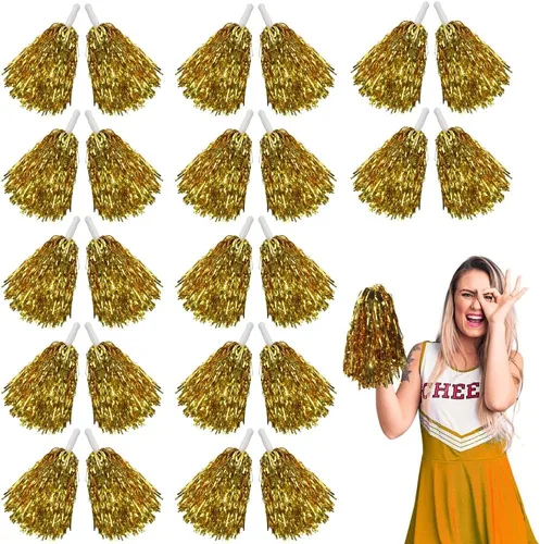 Vista 13 de Lovecheer 24 piezas Pompones de animadora metálicos con asa, pompones de animación para equipo deportivo, espíritu de equipo de animadoras