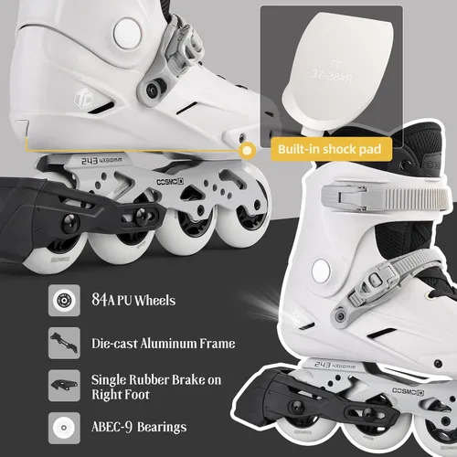 Vista 5 de TC - Patines en línea para adultos y adolescentes, cuchillas profesionales para hombres y mujeres, patines de fitness y recreación, gris, talla 4-13