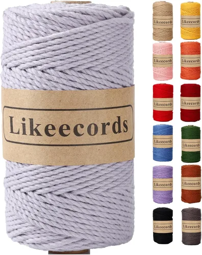 Vista 25 de Likeecords Cordón de algodón para macramé de 3mm x 100 metros, hilo torcido de 3 hebras, cuerda de macramé, hilo de algodón para macramé, cuerda