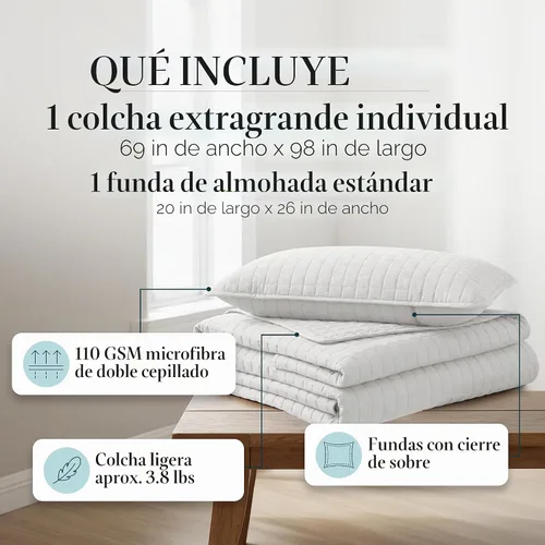 Vista 2 de Southshore Fine Living, Inc. Juego de edredón individual XL, colcha de microfibra acolchada, juego de edredón individual con funda de almohada, ropa