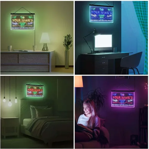 Vista 4 de Personalized Cigar Bar Lounge Tri-Color LED Neon Light Sign Customize Name Date Text Quote Font Green & Red & Yellow 13 x 8.7 Inches