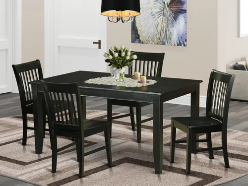 Vista 2 de East West Furniture DUNO5-BLK-W - Juego de mesa de comedor de 5 piezas, incluye una mesa rectangular de madera y 4 sillas de comedor de cocina, 36 x
